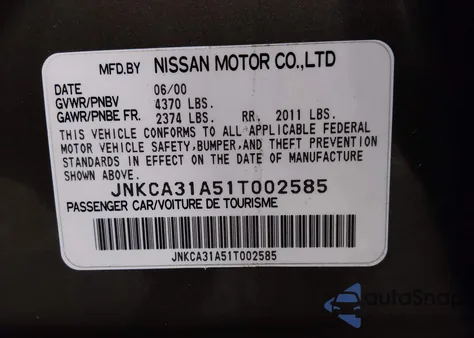 2001 Infiniti I30 Luxury z USA, uszkodzony, nr VIN JNKCA31A51T002585